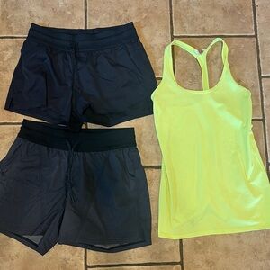 Neon Yellow Tank Top and Black Shorts Set. THE NORTH FACE  MEDIUM  2 pair shorts